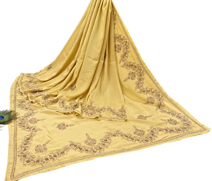 Rare Vintage Yellow Pure Silk Saree Zardozi Hand Embroidered Designer Sabyasachi Sari 5.5 Yard Bollywood Party Wear