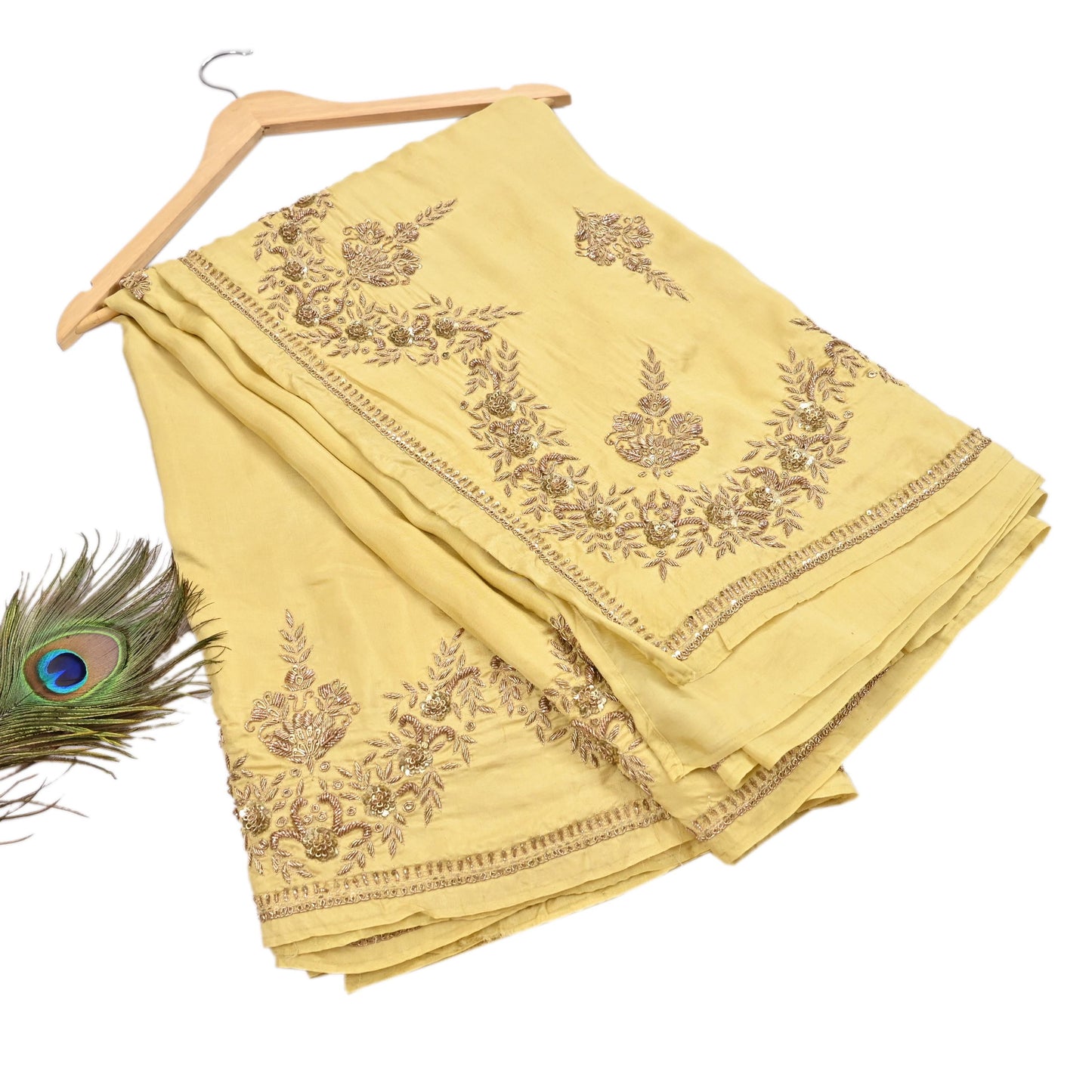 Rare Vintage Yellow Pure Silk Saree Zardozi Hand Embroidered Designer Sabyasachi Sari 5.5 Yard Bollywood Party Wear