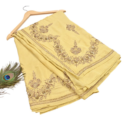 Rare Vintage Yellow Pure Silk Saree Zardozi Hand Embroidered Designer Sabyasachi Sari 5.5 Yard Bollywood Party Wear