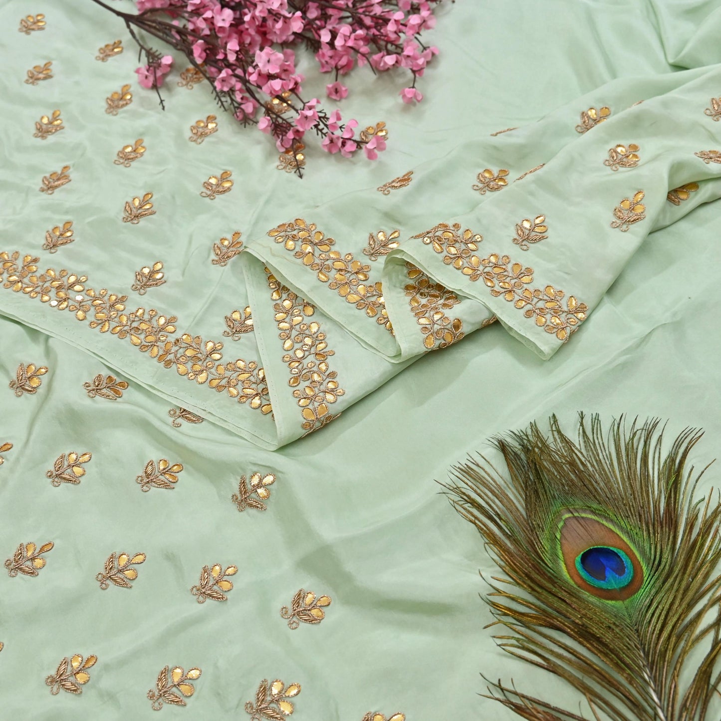 Rare Vintage Pista Green Pure Silk Saree Zardozi Gota Hand Embroidered Designer Sabyasachi Sari 5.5 Yard Bollywood Party Wear