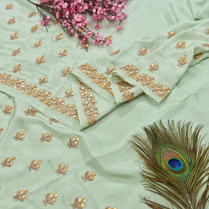 Rare Vintage Pista Green Pure Silk Saree Zardozi Gota Hand Embroidered Designer Sabyasachi Sari 5.5 Yard Bollywood Party Wear