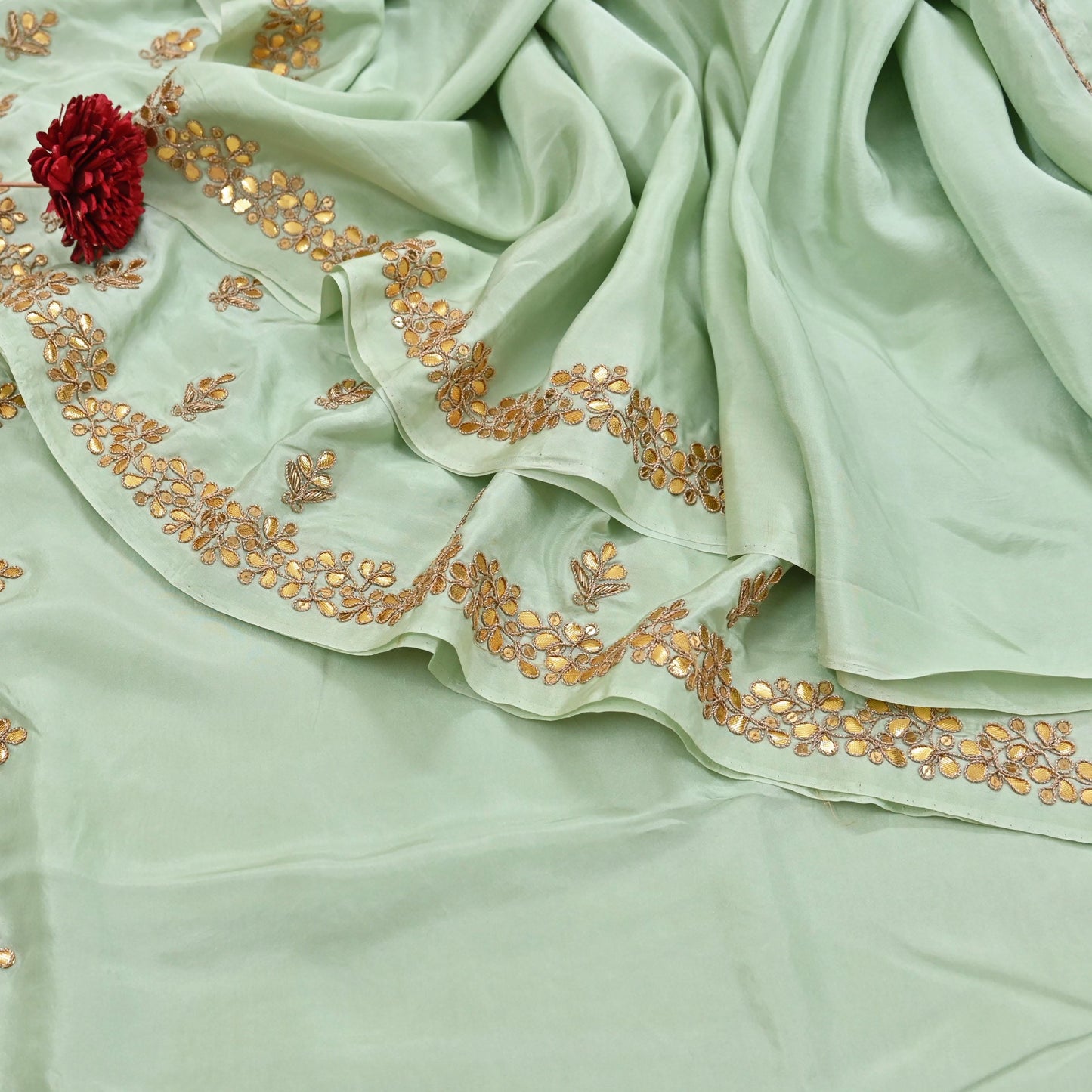 Rare Vintage Pista Green Pure Silk Saree Zardozi Gota Hand Embroidered Designer Sabyasachi Sari 5.5 Yard Bollywood Party Wear