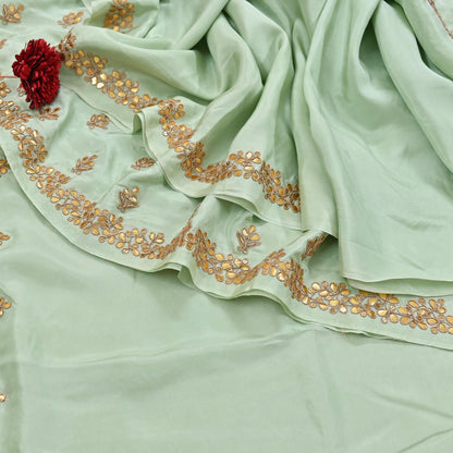 Rare Vintage Pista Green Pure Silk Saree Zardozi Gota Hand Embroidered Designer Sabyasachi Sari 5.5 Yard Bollywood Party Wear