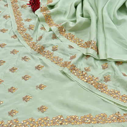 Rare Vintage Pista Green Pure Silk Saree Zardozi Gota Hand Embroidered Designer Sabyasachi Sari 5.5 Yard Bollywood Party Wear