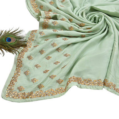 Rare Vintage Pista Green Pure Silk Saree Zardozi Gota Hand Embroidered Designer Sabyasachi Sari 5.5 Yard Bollywood Party Wear