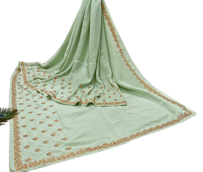 Rare Vintage Pista Green Pure Silk Saree Zardozi Gota Hand Embroidered Designer Sabyasachi Sari 5.5 Yard Bollywood Party Wear