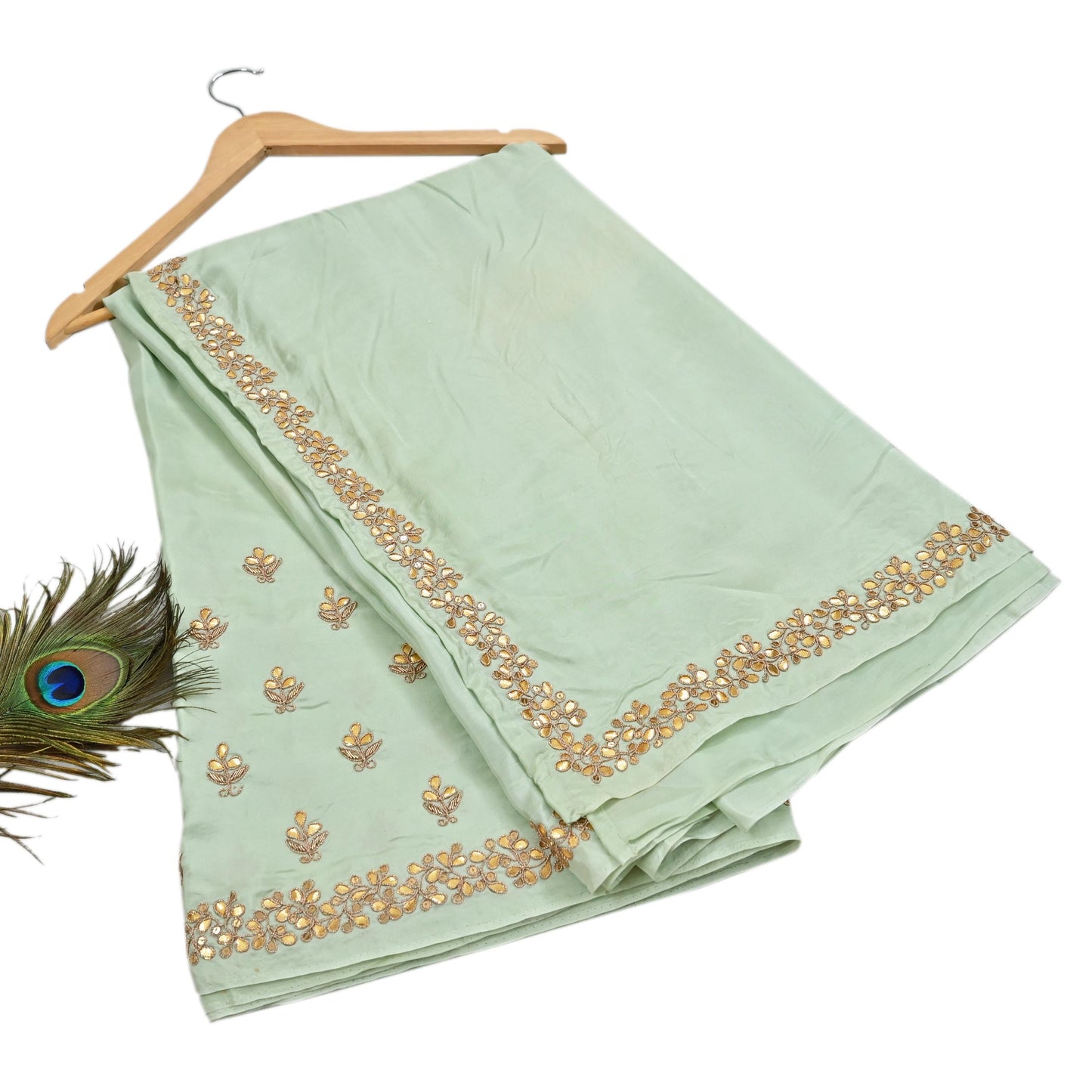 Rare Vintage Pista Green Pure Silk Saree Zardozi Gota Hand Embroidered Designer Sabyasachi Sari 5.5 Yard Bollywood Party Wear