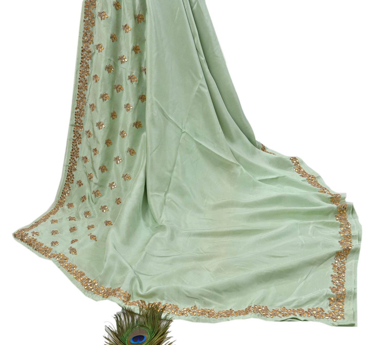 Rare Vintage Pista Green Pure Silk Saree Zardozi Gota Hand Embroidered Designer Sabyasachi Sari 5.5 Yard Bollywood Party Wear