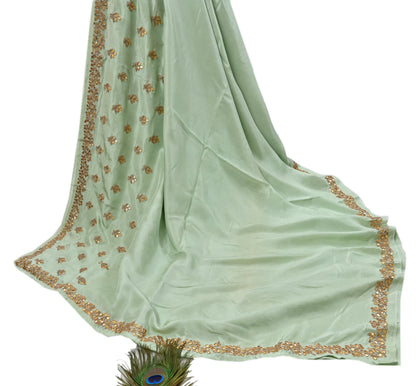 Rare Vintage Pista Green Pure Silk Saree Zardozi Gota Hand Embroidered Designer Sabyasachi Sari 5.5 Yard Bollywood Party Wear
