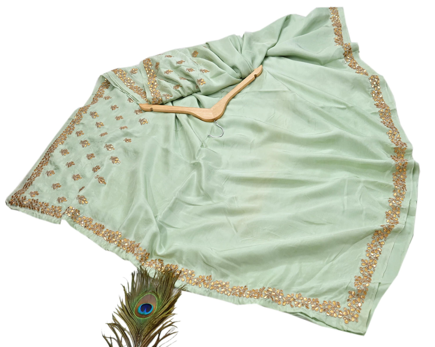 Rare Vintage Pista Green Pure Silk Saree Zardozi Gota Hand Embroidered Designer Sabyasachi Sari 5.5 Yard Bollywood Party Wear