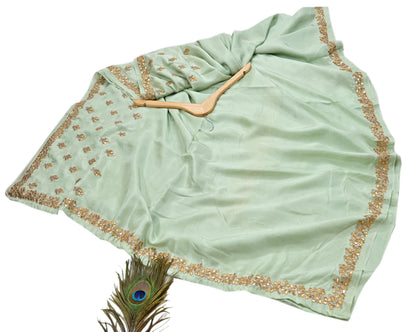 Rare Vintage Pista Green Pure Silk Saree Zardozi Gota Hand Embroidered Designer Sabyasachi Sari 5.5 Yard Bollywood Party Wear