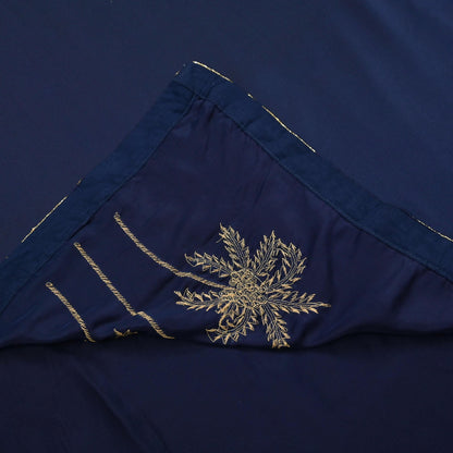 Rare Vintage Blue Pure Satin Silk Saree Hand Embroidered Fabric 6 Yards Sari Bollywood Party Wear Ethnic Designer Saree