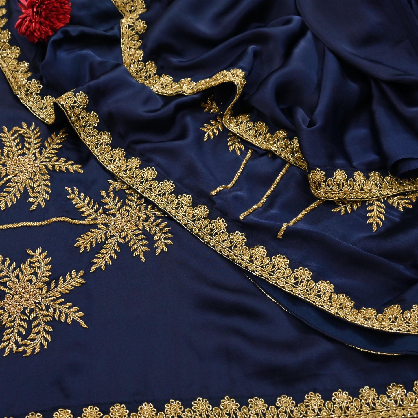 Rare Vintage Blue Pure Satin Silk Saree Hand Embroidered Fabric 6 Yards Sari Bollywood Party Wear Ethnic Designer Saree