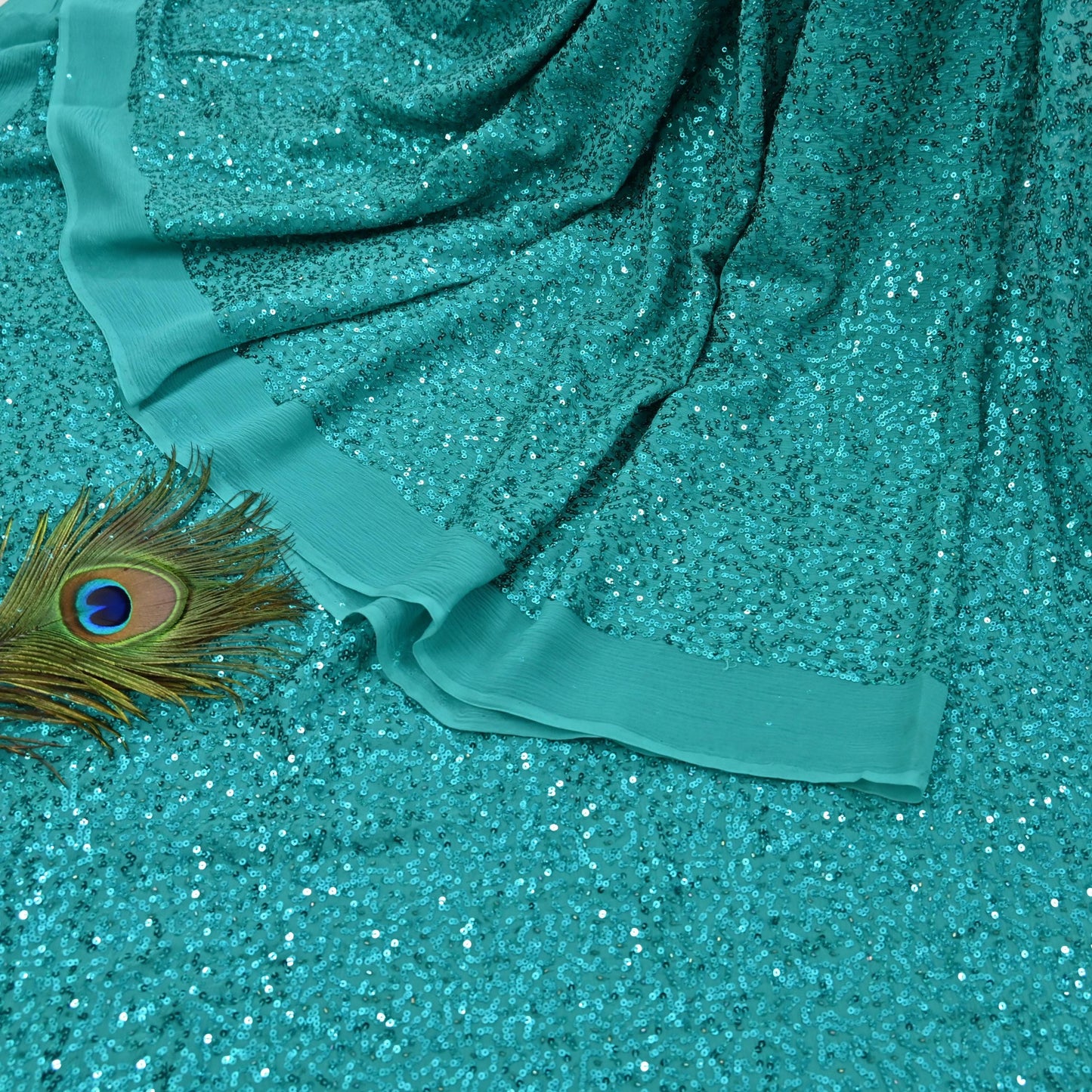 Rare Vintage Green Pure Chiffon Silk Saree Hand Embroidered Mukesh Fabric 5.5 Yards Sari Bollywood Party Wear Ethnic saree