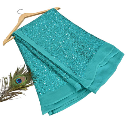 Rare Vintage Green Pure Chiffon Silk Saree Hand Embroidered Mukesh Fabric 5.5 Yards Sari Bollywood Party Wear Ethnic saree