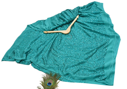 Rare Vintage Green Pure Chiffon Silk Saree Hand Embroidered Mukesh Fabric 5.5 Yards Sari Bollywood Party Wear Ethnic saree