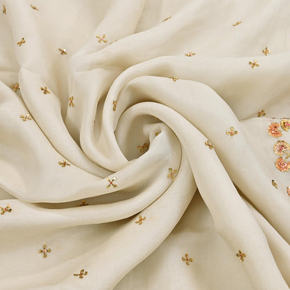 Rare Vintage Ivory Pure Organza Silk Saree Zardozi Hand Embroidered Designer Abu Jani Sari 5.5 Yard Bollywood Party Wear