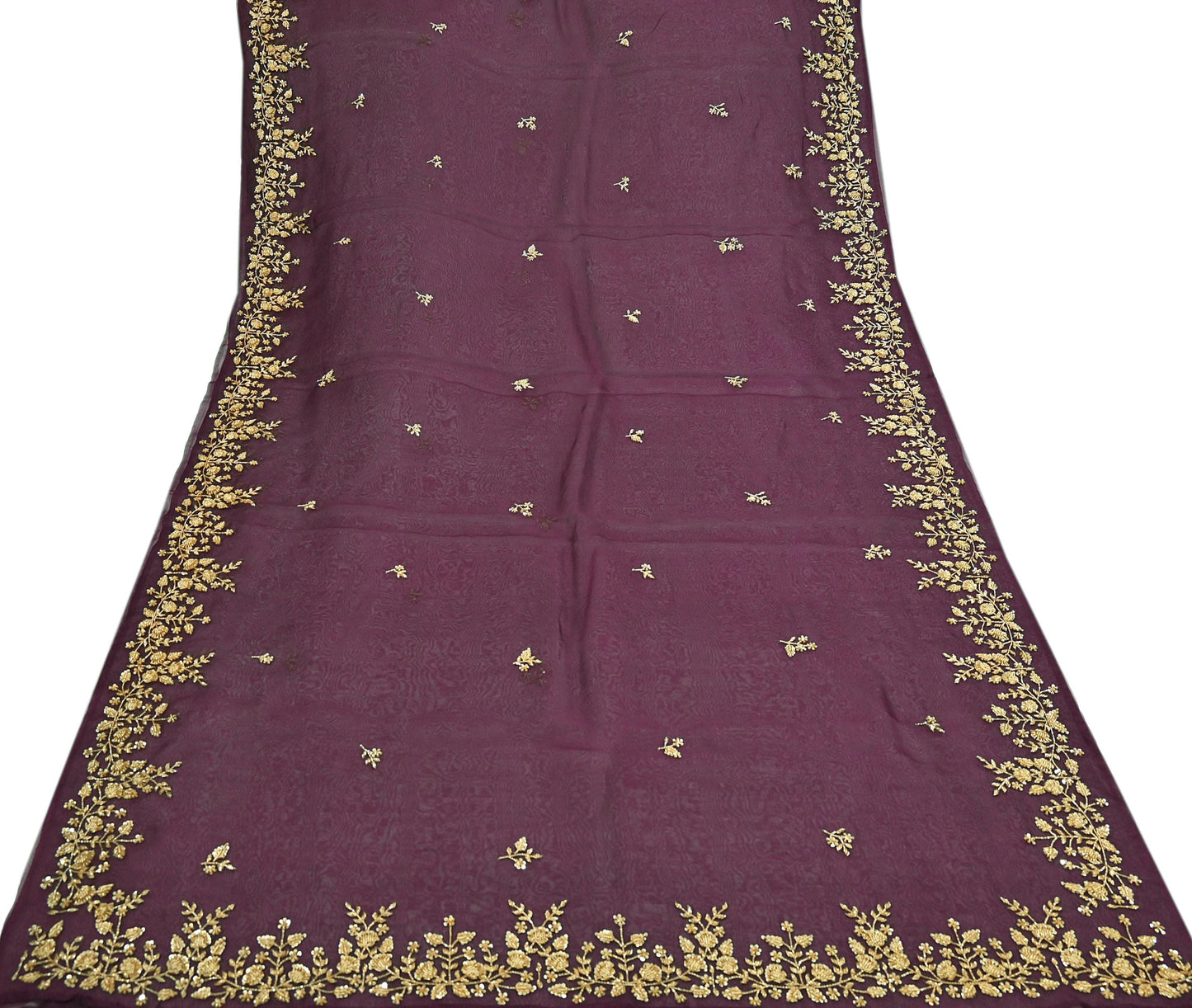 Rare Vintage Purple Pure Organza Silk Saree Zardozi Hand Embroidered Designer Sari 5.5 Yard Bollywood Party Wear