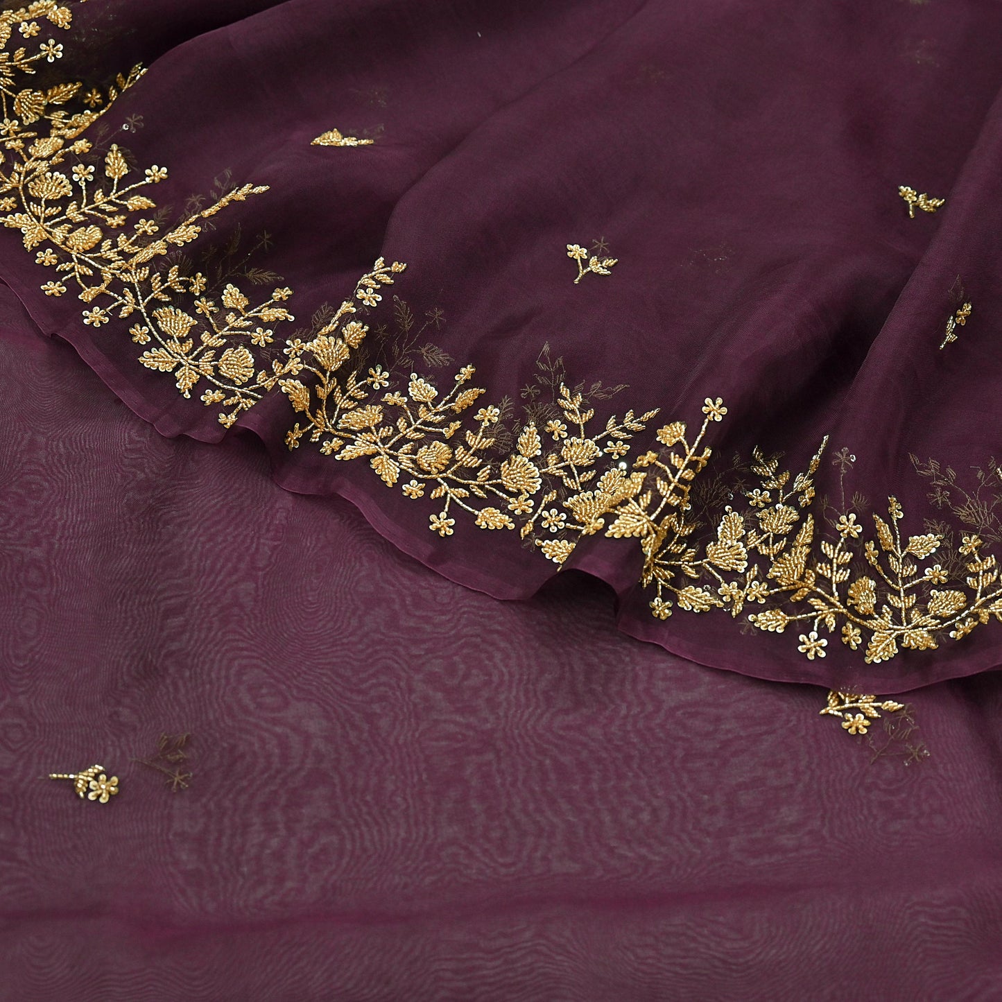 Rare Vintage Purple Pure Organza Silk Saree Zardozi Hand Embroidered Designer Sari 5.5 Yard Bollywood Party Wear