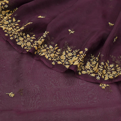 Rare Vintage Purple Pure Organza Silk Saree Zardozi Hand Embroidered Designer Sari 5.5 Yard Bollywood Party Wear