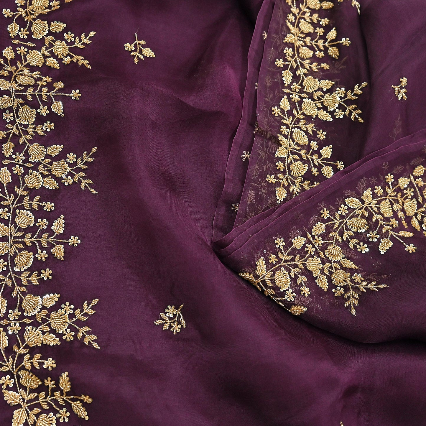 Rare Vintage Purple Pure Organza Silk Saree Zardozi Hand Embroidered Designer Sari 5.5 Yard Bollywood Party Wear
