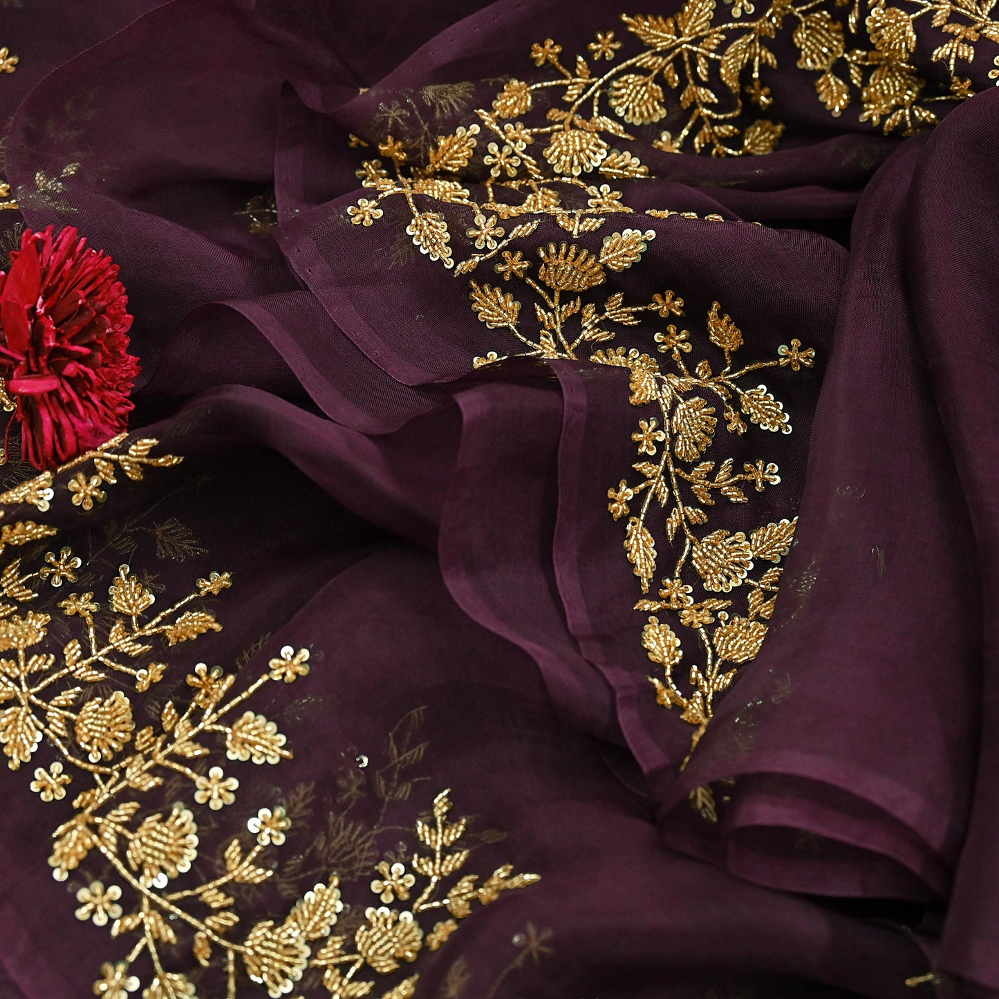 Rare Vintage Purple Pure Organza Silk Saree Zardozi Hand Embroidered Designer Sari 5.5 Yard Bollywood Party Wear