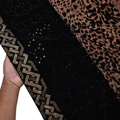 Vintage Brown & Black Brasso Saree Heavy Embroidery 5.5 Yards Soft Brasso Fabric Ideal for Crafting Wedding Wear Bollywood sarees