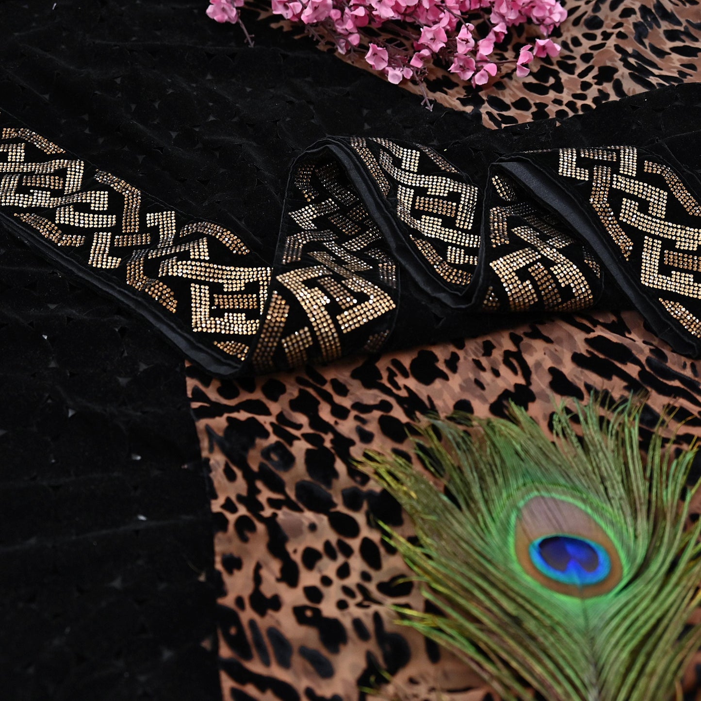 Vintage Brown & Black Brasso Saree Heavy Embroidery 5.5 Yards Soft Brasso Fabric Ideal for Crafting Wedding Wear Bollywood sarees