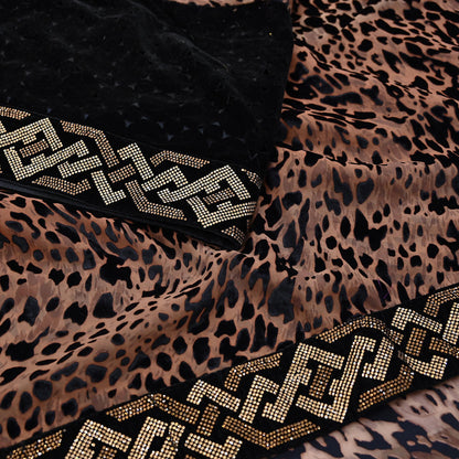 Vintage Brown & Black Brasso Saree Heavy Embroidery 5.5 Yards Soft Brasso Fabric Ideal for Crafting Wedding Wear Bollywood sarees