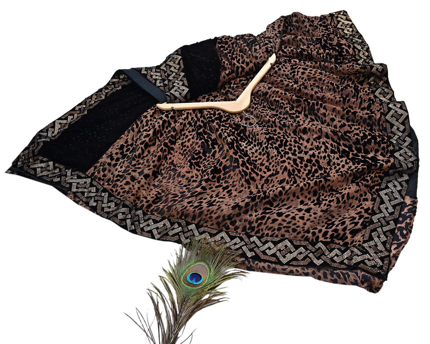 Vintage Brown & Black Brasso Saree Heavy Embroidery 5.5 Yards Soft Brasso Fabric Ideal for Crafting Wedding Wear Bollywood sarees