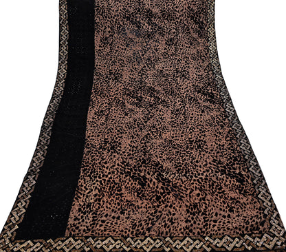 Vintage Brown & Black Brasso Saree Heavy Embroidery 5.5 Yards Soft Brasso Fabric Ideal for Crafting Wedding Wear Bollywood sarees
