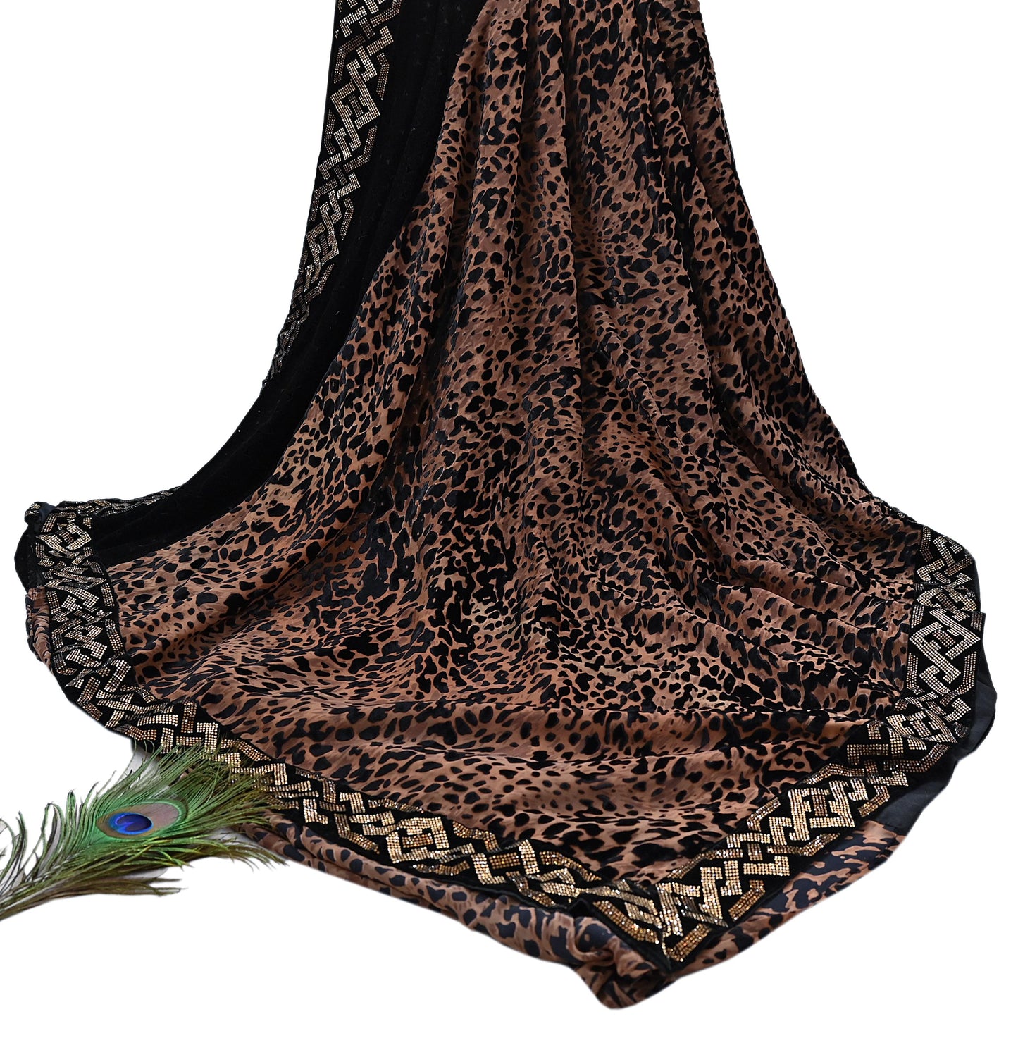 Vintage Brown & Black Brasso Saree Heavy Embroidery 5.5 Yards Soft Brasso Fabric Ideal for Crafting Wedding Wear Bollywood sarees
