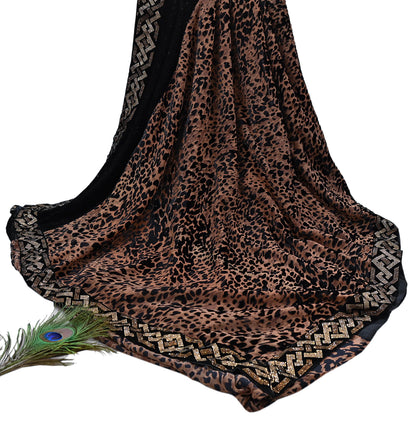 Vintage Brown & Black Brasso Saree Heavy Embroidery 5.5 Yards Soft Brasso Fabric Ideal for Crafting Wedding Wear Bollywood sarees
