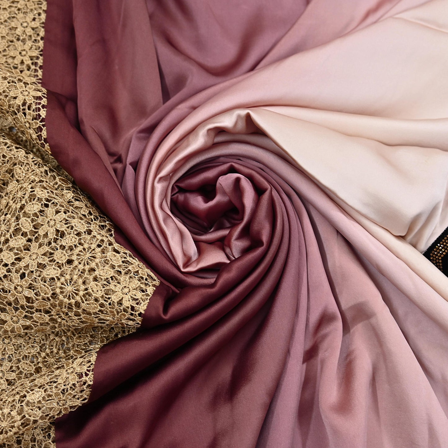 Rare Vintage Brown & Peach Pure Satin Silk Saree Hand Embroidered Fabric 5.5 Yards Sari Bollywood Party Wear Ethnic Designer Saree