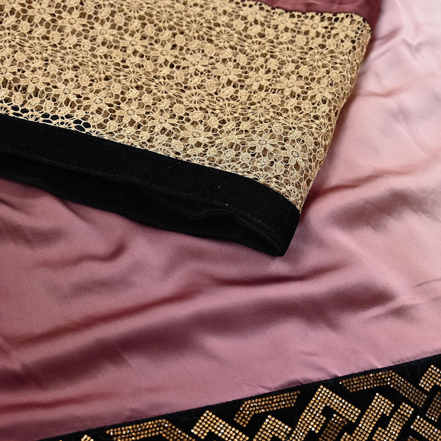 Rare Vintage Brown & Peach Pure Satin Silk Saree Hand Embroidered Fabric 5.5 Yards Sari Bollywood Party Wear Ethnic Designer Saree