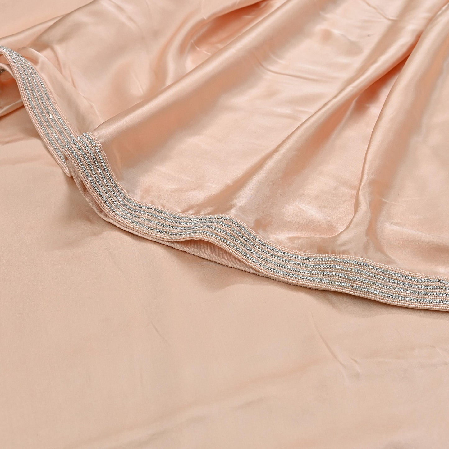 Rare Vintage Peach Pure Satin Silk Saree Hand Embroidered Fabric 5.5 Yards Sari Bollywood Party Wear Ethnic Designer Saree