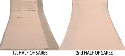 Rare Vintage Peach Pure Satin Silk Saree Hand Embroidered Fabric 5.5 Yards Sari Bollywood Party Wear Ethnic Designer Saree