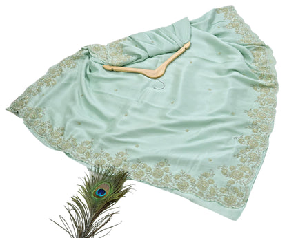 Rare Vintage Sage Green Pure Silk Saree Hand Embroidered Fabric 5.5 Yard Sari Bollywood Party Wear Ethnic Designer Saree