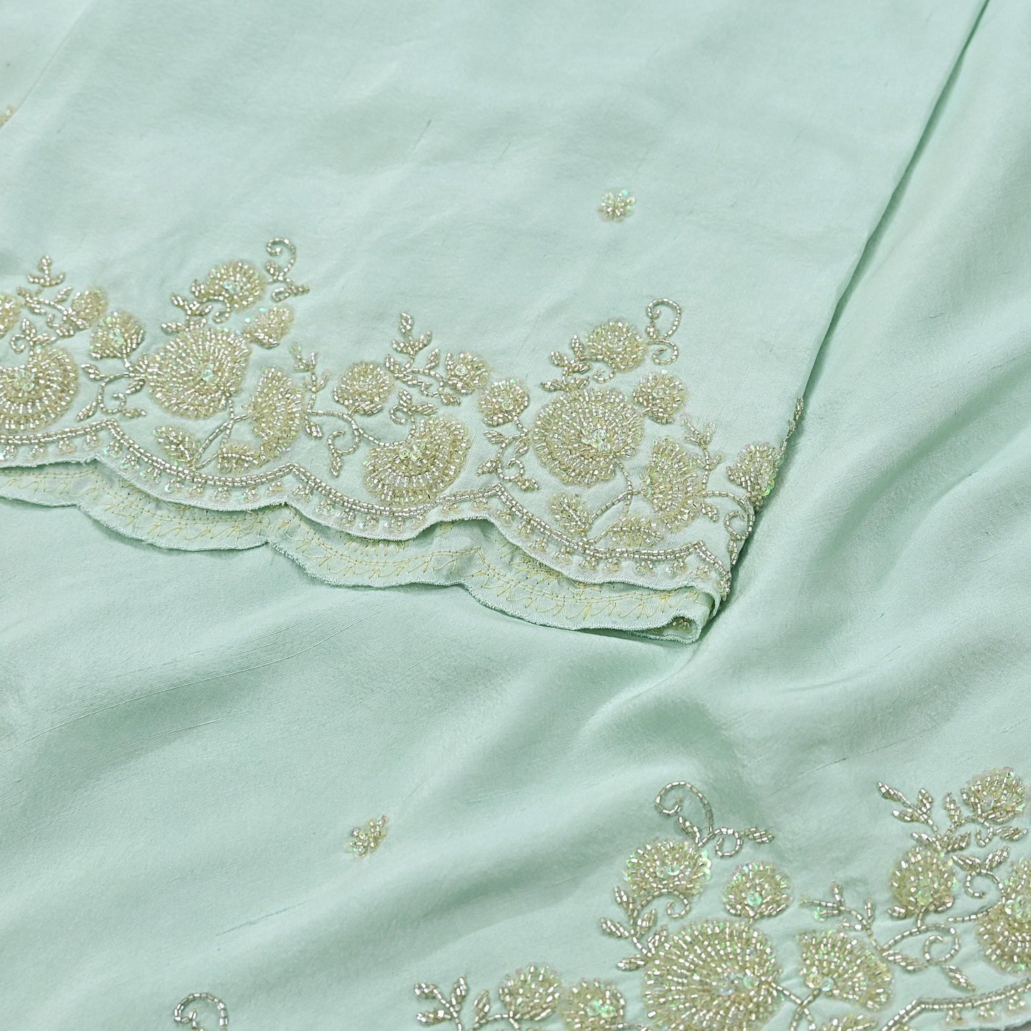 Rare Vintage Sage Green Pure Silk Saree Hand Embroidered Fabric 5.5 Yard Sari Bollywood Party Wear Ethnic Designer Saree