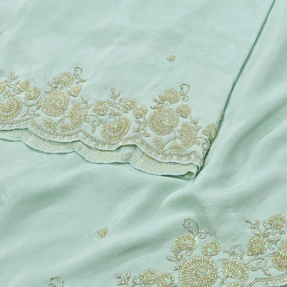 Rare Vintage Sage Green Pure Silk Saree Hand Embroidered Fabric 5.5 Yard Sari Bollywood Party Wear Ethnic Designer Saree