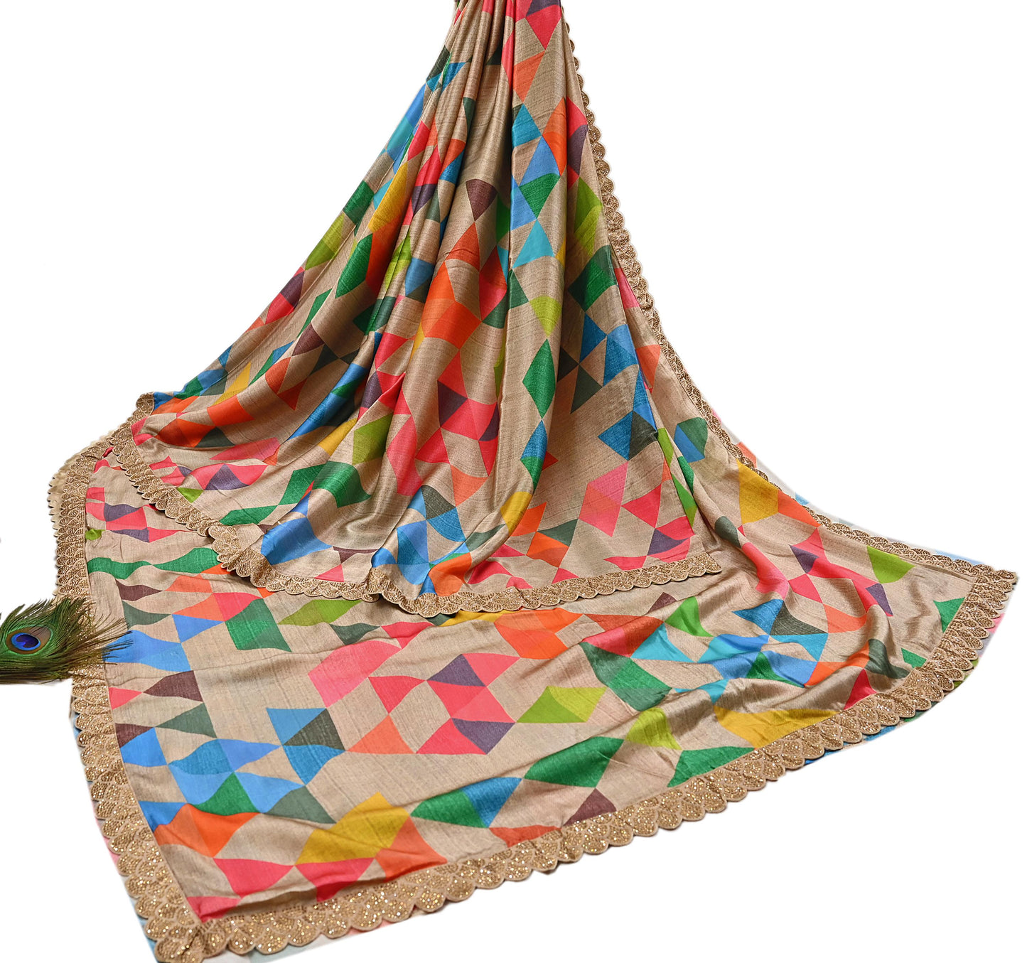 Rare Vintage Multi Pure Satin Silk Saree Hand Embroidered Fabric 5.5 Yards Sari Bollywood Party Wear Ethnic Designer Saree