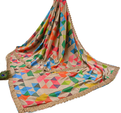 Rare Vintage Multi Pure Satin Silk Saree Hand Embroidered Fabric 5.5 Yards Sari Bollywood Party Wear Ethnic Designer Saree