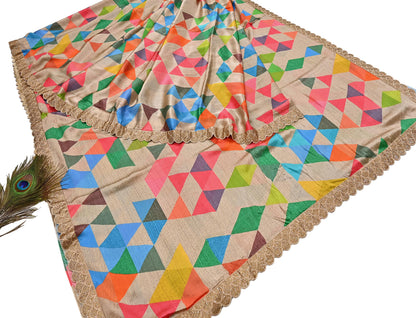 Rare Vintage Multi Pure Satin Silk Saree Hand Embroidered Fabric 5.5 Yards Sari Bollywood Party Wear Ethnic Designer Saree