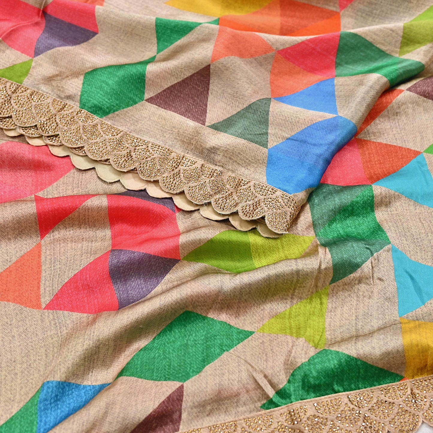 Rare Vintage Multi Pure Satin Silk Saree Hand Embroidered Fabric 5.5 Yards Sari Bollywood Party Wear Ethnic Designer Saree