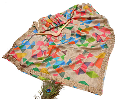 Rare Vintage Multi Pure Satin Silk Saree Hand Embroidered Fabric 5.5 Yards Sari Bollywood Party Wear Ethnic Designer Saree