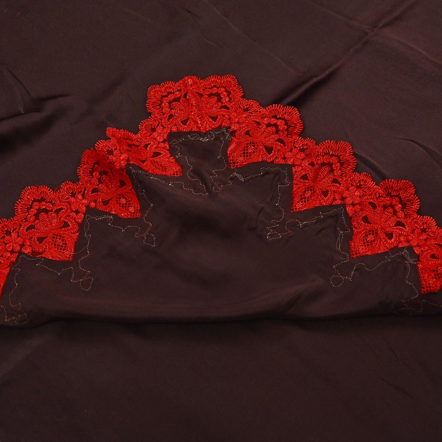 Rare Vintage Brown Pure Satin Silk Saree Hand Embroidered Fabric 5.5 Yards Sari Bollywood Party Wear Ethnic Designer Saree