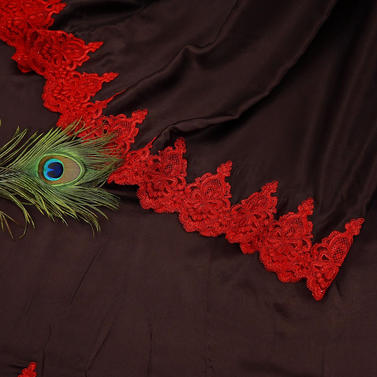 Rare Vintage Brown Pure Satin Silk Saree Hand Embroidered Fabric 5.5 Yards Sari Bollywood Party Wear Ethnic Designer Saree