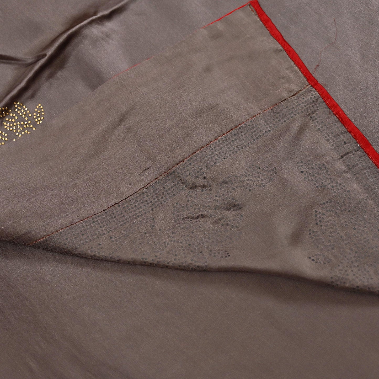 Rare Vintage Brown Pure Satin Silk Saree Hand Embroidered Fabric 5.5 Yards Sari Bollywood Party Wear Ethnic Designer Saree
