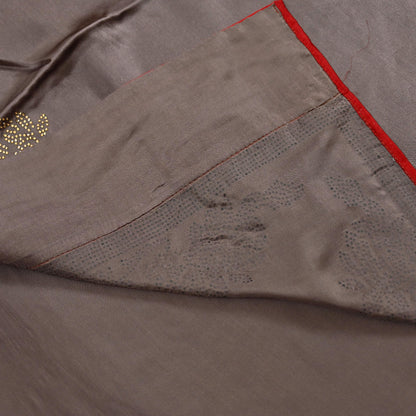 Rare Vintage Brown Pure Satin Silk Saree Hand Embroidered Fabric 5.5 Yards Sari Bollywood Party Wear Ethnic Designer Saree