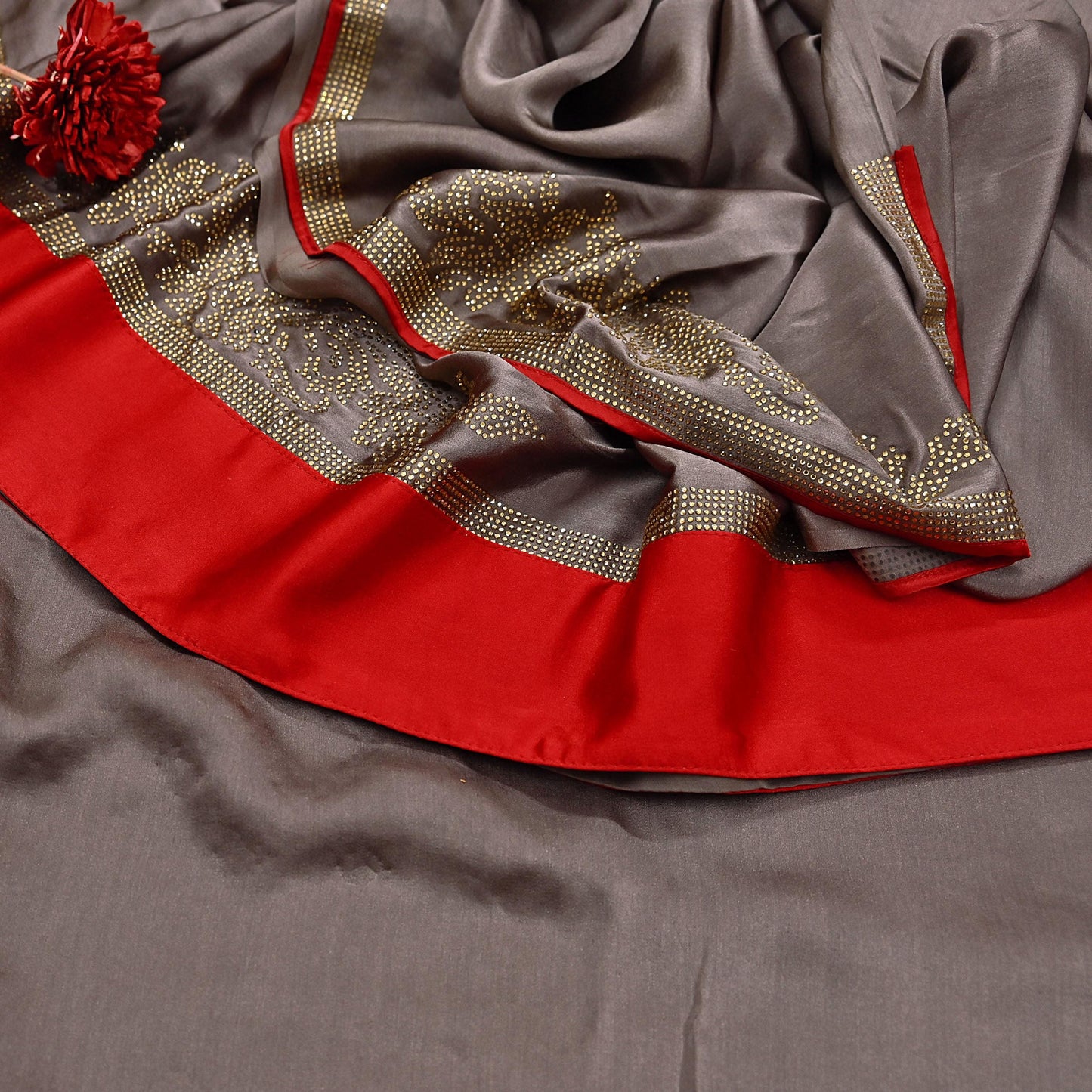 Rare Vintage Brown Pure Satin Silk Saree Hand Embroidered Fabric 5.5 Yards Sari Bollywood Party Wear Ethnic Designer Saree